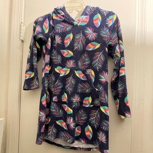 Lands' End Multicolor Feather Print Hoodie Dress